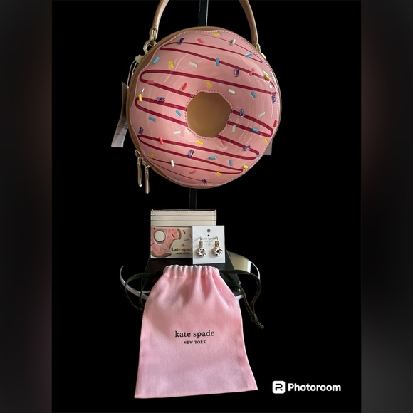 Kate SpadeNWT novelty donut shoulder bag, card holder, earrings, dust bag bundle - Picture 2 of 8